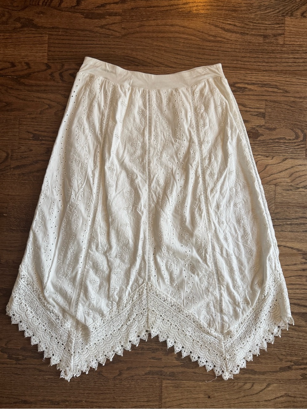 Cottagecore Fairycore Midi Skirt High Waisted Lace Eyelet Cotton Medium Western